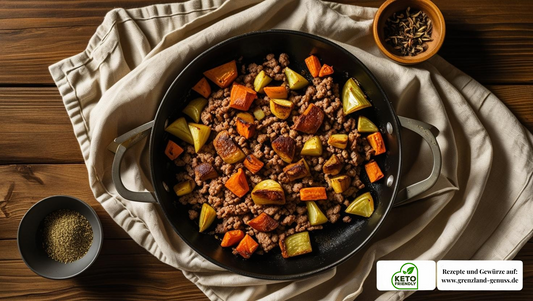 🥘 Keto-Hackfleischpfanne mit Quatre Épices und gebratenem Gemüse