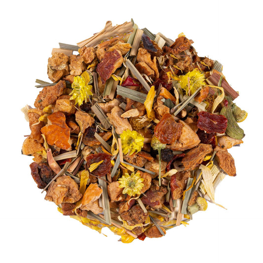 Trockenmischung aus Kräutern und Blumen für den Meditationstee von Grenzland-Genuss.