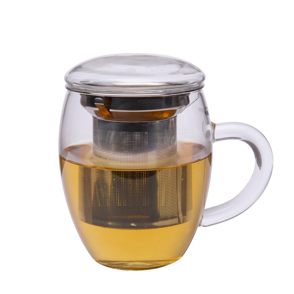 Teeglas mit Filter und Deckel teetasse