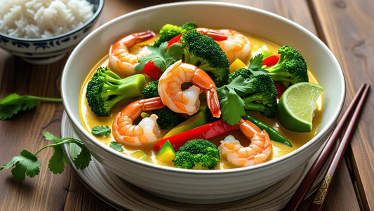 Thai Kokos-Curry mit Gemüse & Garnelen Grenzland-Genuss