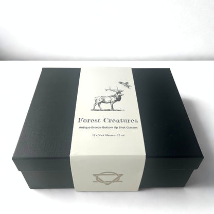 Geschenkset mit 12 einzigartigen Shot-Gläsern - Mystische Kreaturen in Antikbronze
